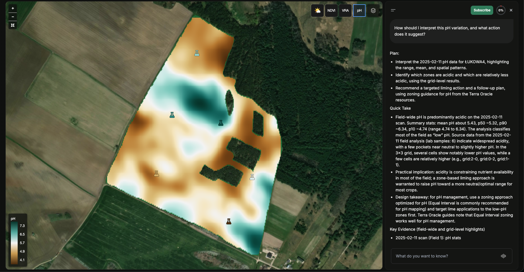 AI Advisor in Field Intelligence alongside map layers and field context