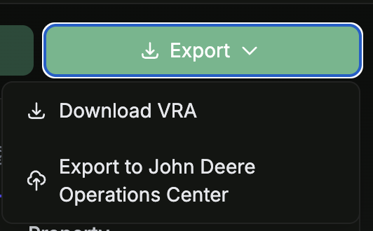 Export dropdown showing Download VRA option
