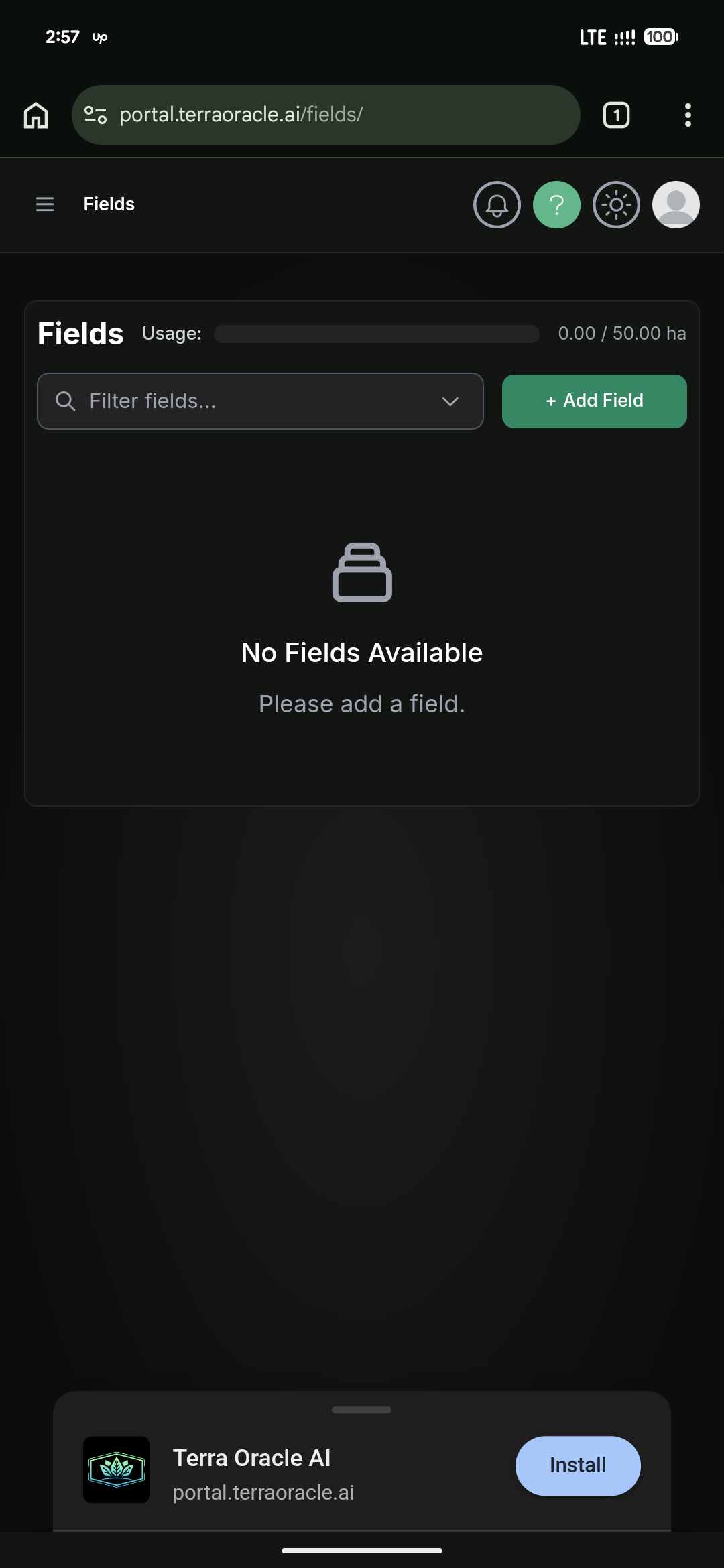 Mobile install prompt to add Terra Oracle AI to the home screen