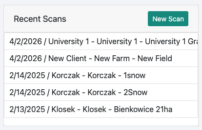 Recent Scans widget in Dashboard