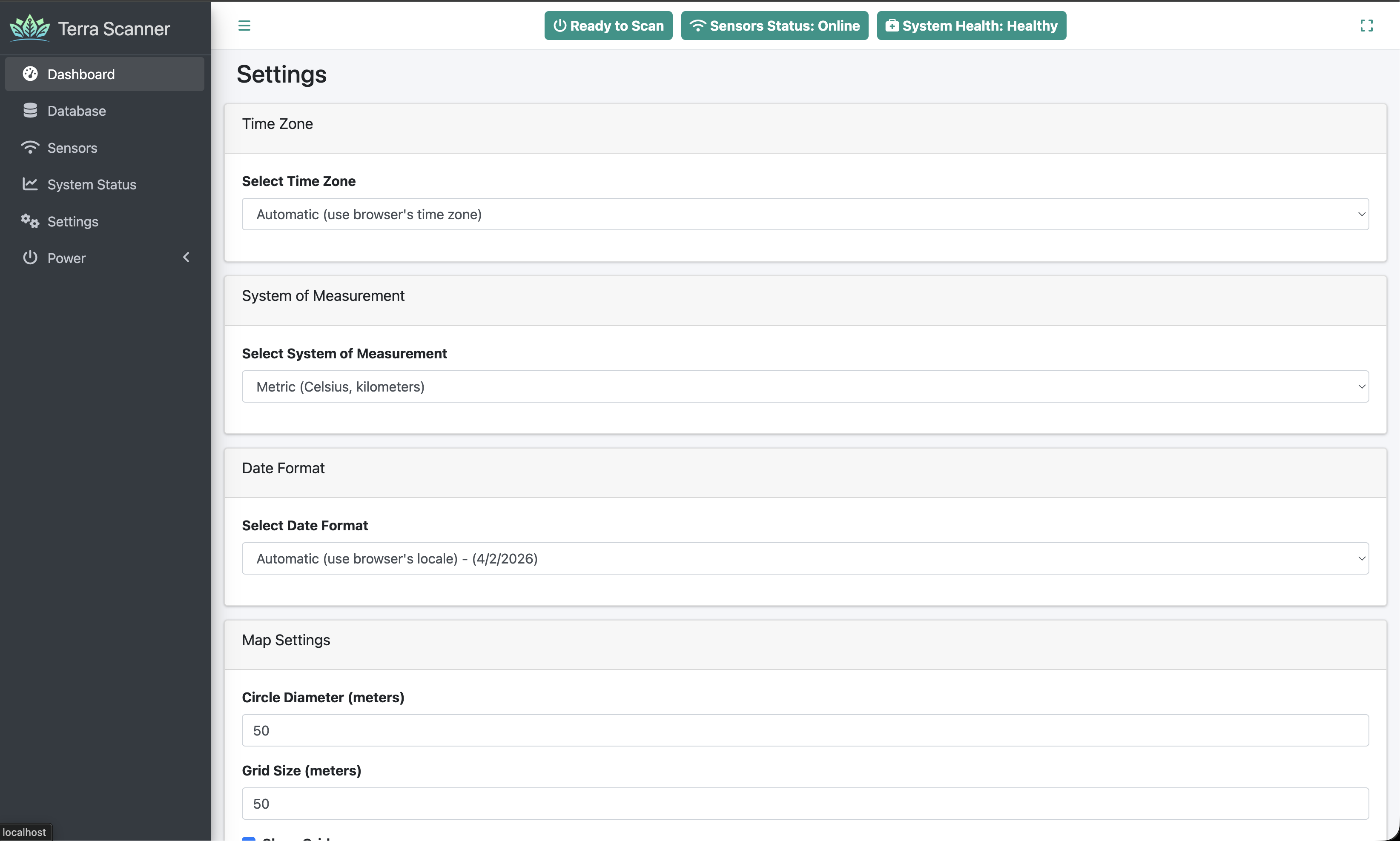 Settings page overview