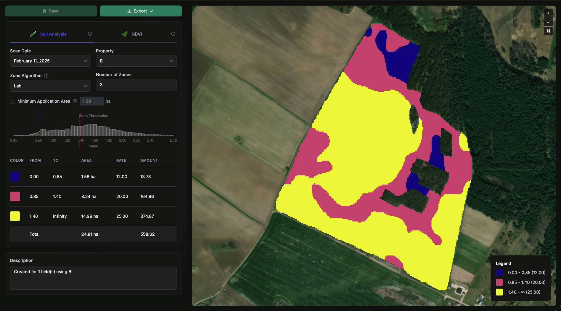 VRA detail editor with zones and threshold controls
